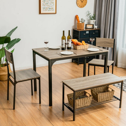4 Pieces Rustic Dining Table Set with 2 Chairs and Bench-Brown