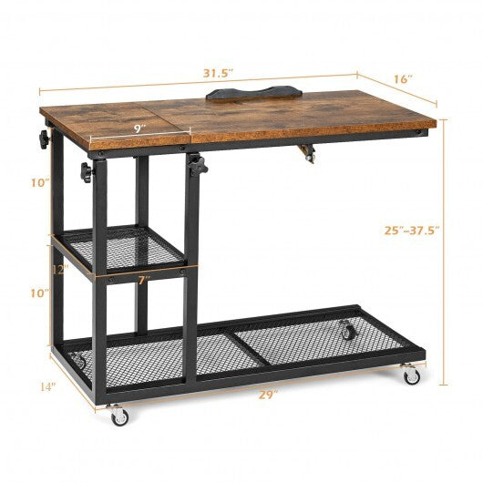 Adjustable C-Shaped Bedside Table-Rustic Brown - Color: Rustic Brown
