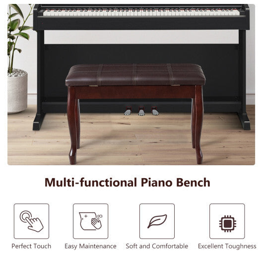 Solid Wood PU Leather Piano Bench with Storage-Black