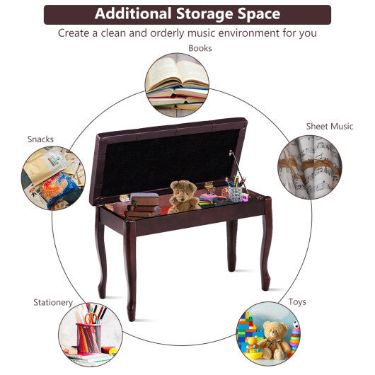 Solid Wood PU Leather Piano Bench with Storage-Black