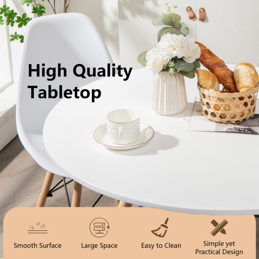 Round Modern Dining Table with Solid Wooden Leg-White - Color: White