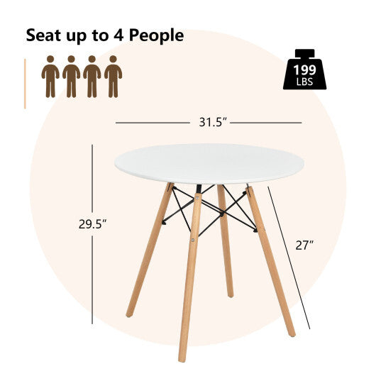 Round Modern Dining Table with Solid Wooden Leg-White - Color: White