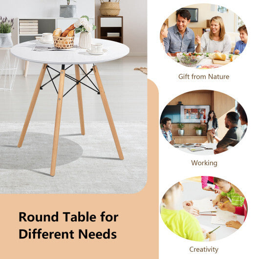 Round Modern Dining Table with Solid Wooden Leg-White - Color: White