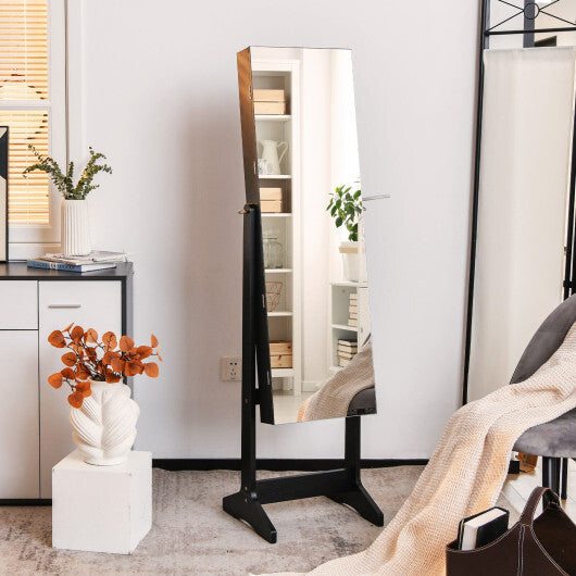 Freestanding Jewelry Cabinet with Full Length HD Mirror-White