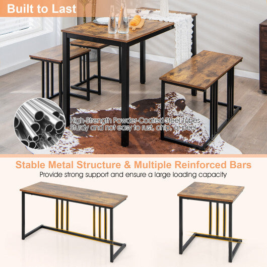 4 Pieces Space-Saving Dining Table Set with Bench and 2 Stools-Oak