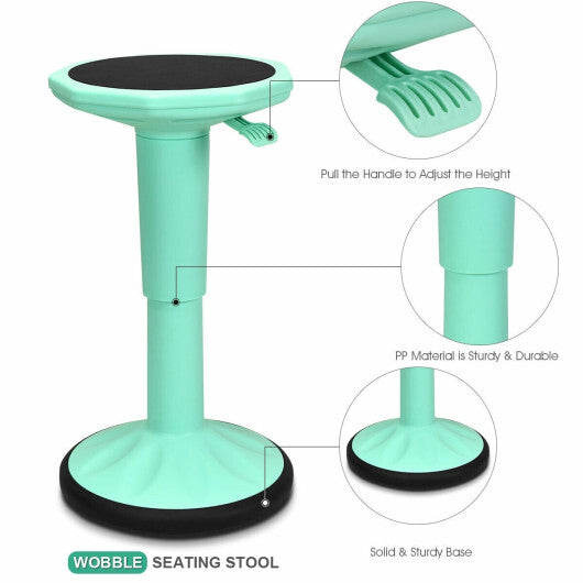 Adjustable Active Learning Stool Sitting Home Office Wobble Chair with Cushion Seat -Green - Color: Green