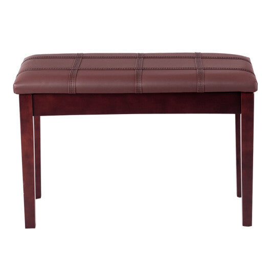 Solid Wood PU Leather Piano Double Duet Keyboard Bench-Brown - Color: Brown