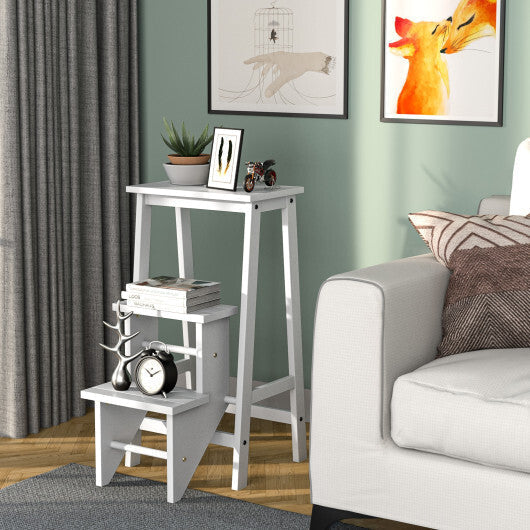 3 Tier Step Stool 3 in 1 Folding Ladder Bench-White - Color: White