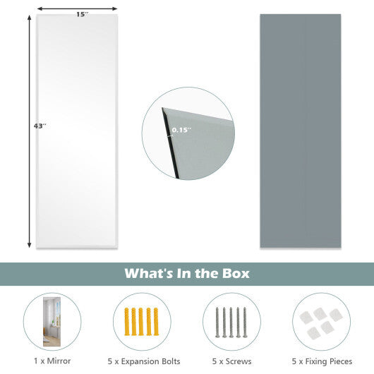 43 x 15 Inch Wall Mounted Frameless Full Length Mirror - Color: Transparent