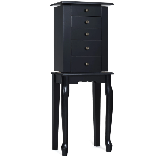 2 Colors Armoire Storage Standing Jewelry Cabinet with Mirror-Black - Color: Black