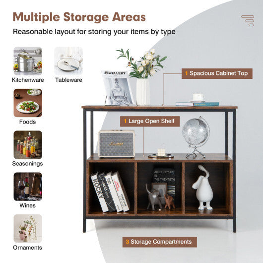 Modern Kitchen Buffet Sideboard with 3 Compartments-Rustic Brown - Color: Rustic Brown