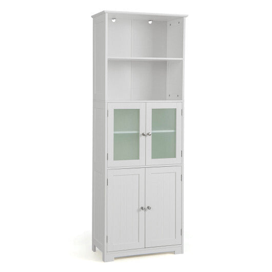6-Tier Freestanding Bathroom Cabinet with 2 Open Compartments and Adjustable Shelves-Black