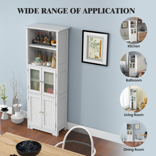 6-Tier Freestanding Bathroom Cabinet with 2 Open Compartments and Adjustable Shelves-Black
