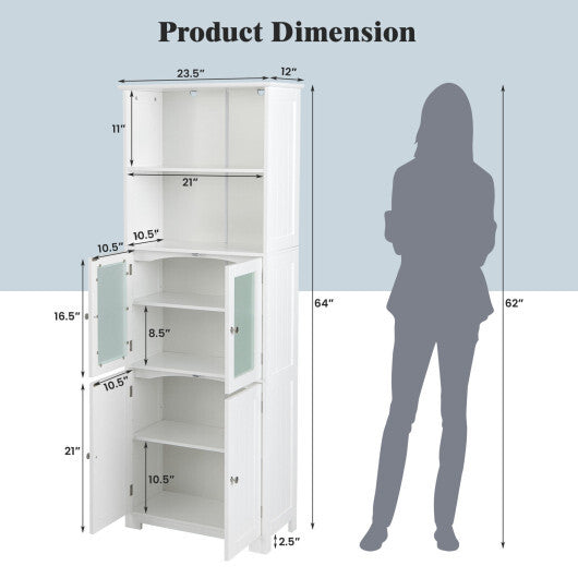 6-Tier Freestanding Bathroom Cabinet with 2 Open Compartments and Adjustable Shelves-Black