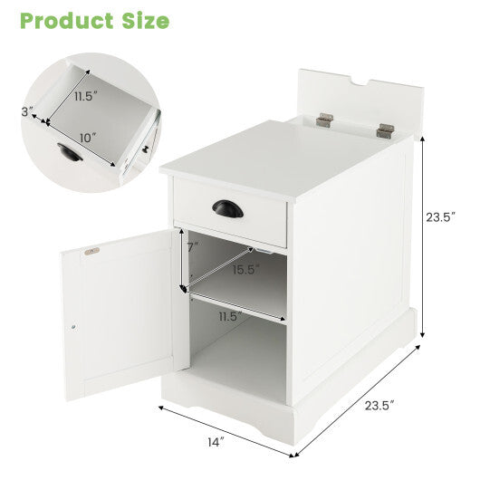 End Table with Charging Station and Flip Top-White