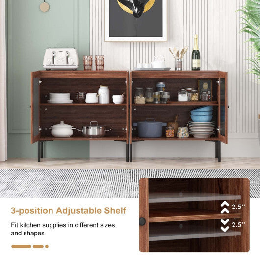 Kitchen Sideboard with 2 Rattan Doors and Adjustable Shelf-Walnut