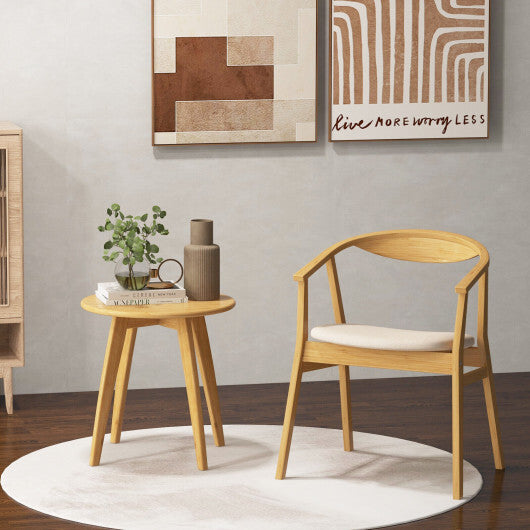 Bamboo Accent Chair with Armrest and Curved Backrest-Natural