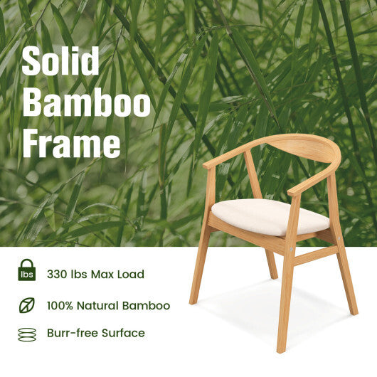 Bamboo Accent Chair with Armrest and Curved Backrest-Natural