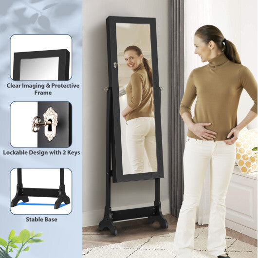 Lockable Mirrored Jewelry Cabinet Armoire Storage Organizer Box-White