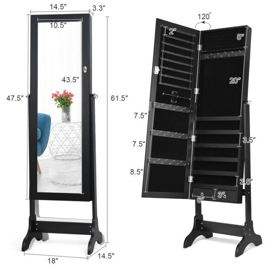 Lockable Mirrored Jewelry Cabinet Armoire Storage Organizer Box-White