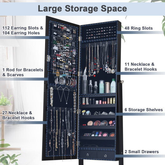 Lockable Mirrored Jewelry Cabinet Armoire Storage Organizer Box-White