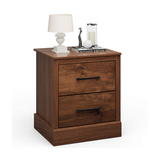Wood Compact Floor Nightstand with Storage Drawers-Dark Gray
