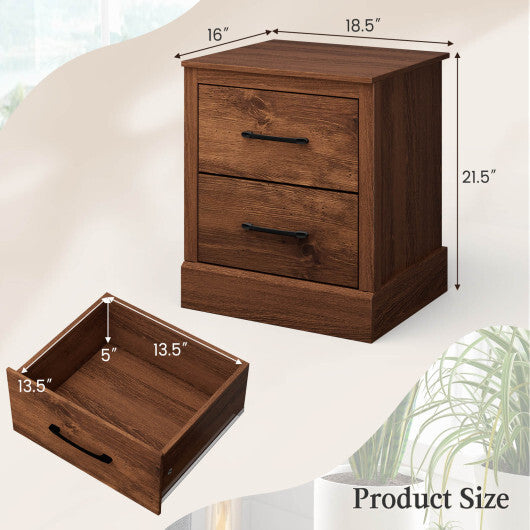 Wood Compact Floor Nightstand with Storage Drawers-Dark Gray
