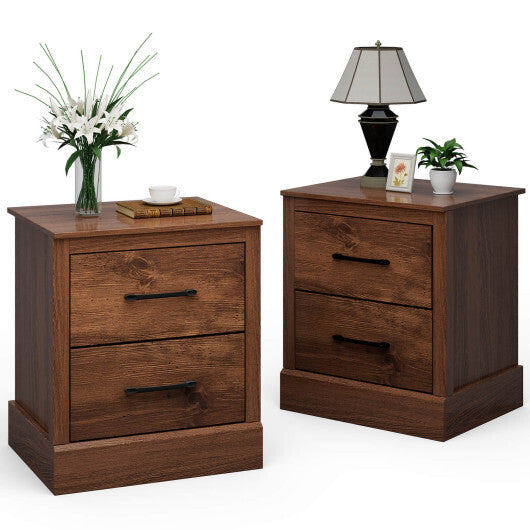 Wood Compact Floor Nightstand with Storage Drawers-Dark Gray