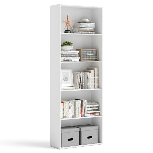 5-Shelf Storage Bookcase Modern Multi-Functional Display Cabinet-White - Color: White