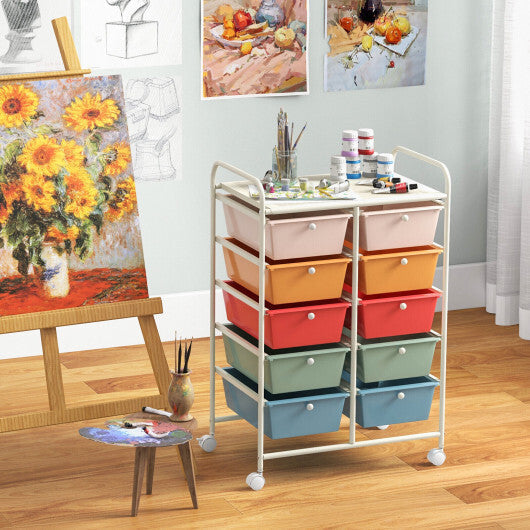 10-Drawer Rolling Storage Cart-Black