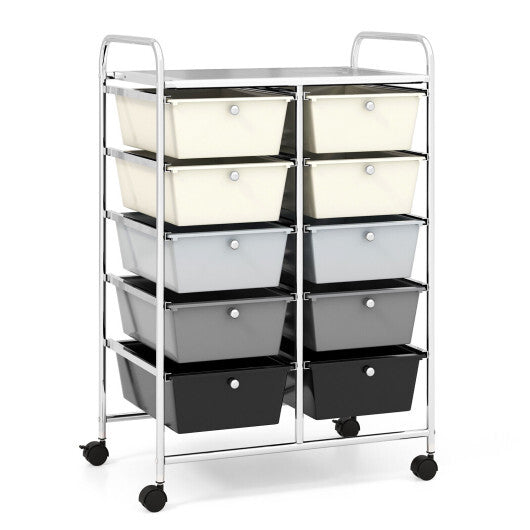 10-Drawer Rolling Storage Cart-Black