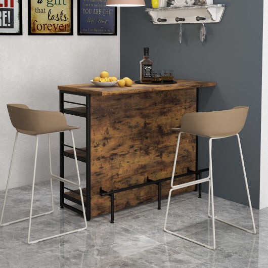 Kitchen Island with 4-Tier Storage Shelf and Long Footrest for Home-Rustic Brown