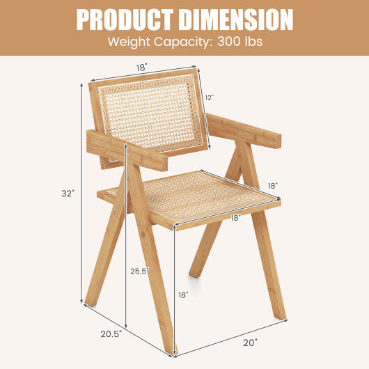 Set of 2 Rattan Accent Chairs with Natural Bamboo Frame-Natural