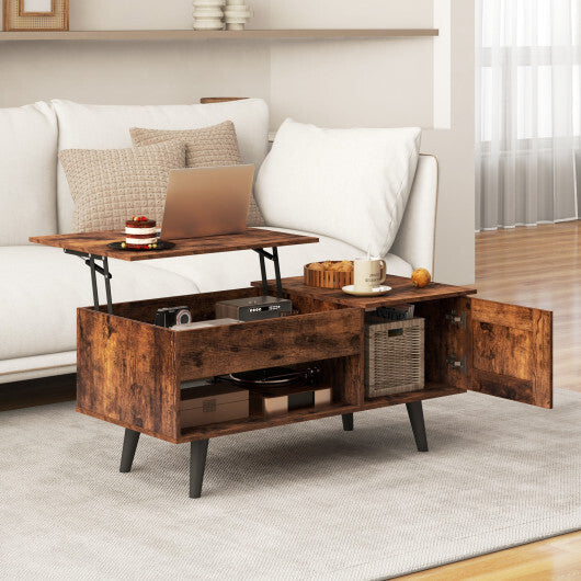 Lift Top Coffee Table with Storage and Hidden Compartment-Natural