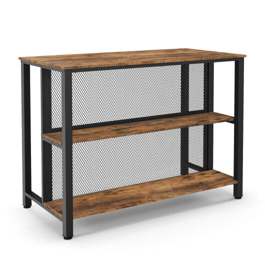 36 Inch 3-Tier Bar Table with Storage Metal Frame Adjustable Foot Pads for Dining Room-Gray
