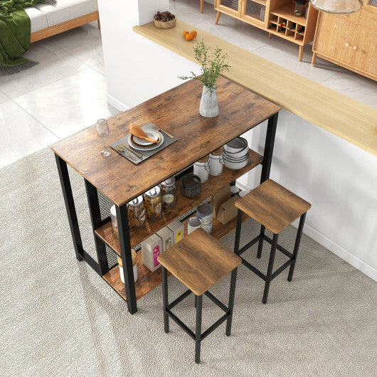 36 Inch 3-Tier Bar Table with Storage Metal Frame Adjustable Foot Pads for Dining Room-Gray