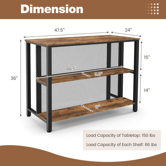 36 Inch 3-Tier Bar Table with Storage Metal Frame Adjustable Foot Pads for Dining Room-Gray