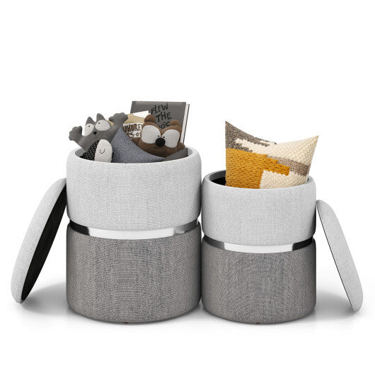 Velvet/Linen Fabric Storage Ottoman Set of 2-Golden