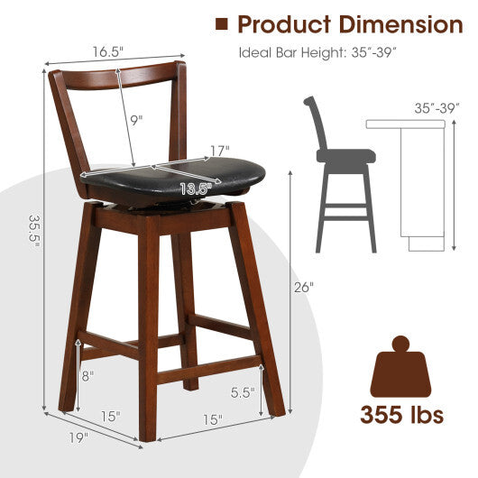 Swivel Upholstered PU Leather Stool with Backrest and Cushioned Seat-30.5 inches