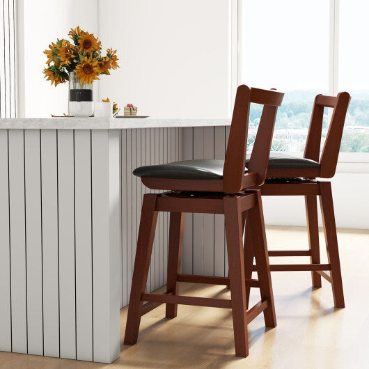 Swivel Upholstered PU Leather Stool with Backrest and Cushioned Seat-30.5 inches