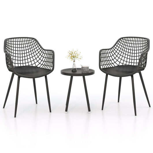 3 Piece Patio Chair Set with PP Seat and Tabletop for Porch-Green