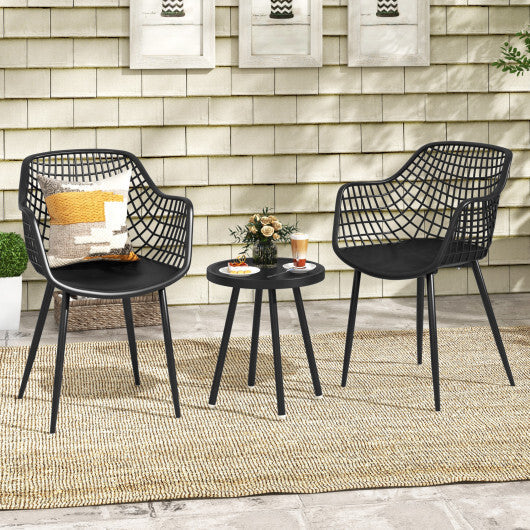 3 Piece Patio Chair Set with PP Seat and Tabletop for Porch-Green