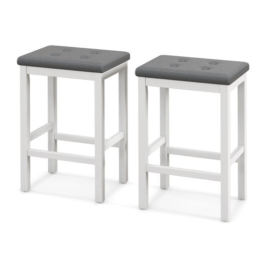 24 Inch Bar Stools with Padded Seat Footrest and Rubber Wood Frame-Brown