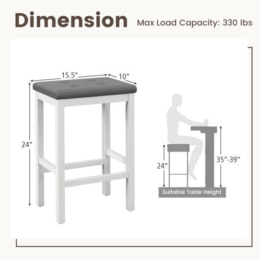 24 Inch Bar Stools with Padded Seat Footrest and Rubber Wood Frame-Brown