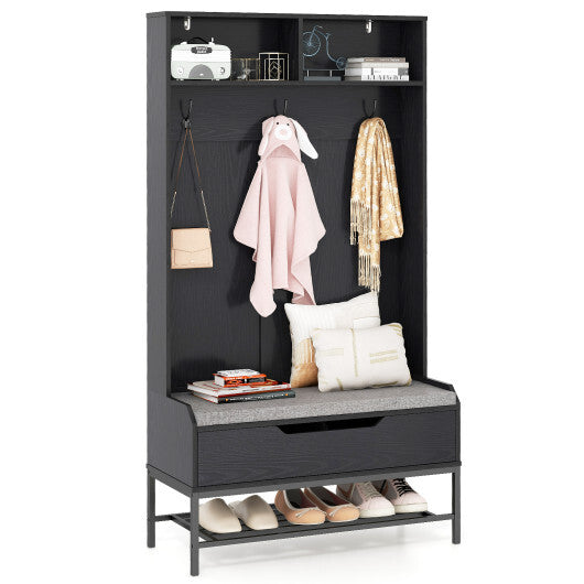69 Inches Tall Hall Tree 4-in-1 Coat Rack with Seat Cushion and Shoe Storage-Rustic Brown