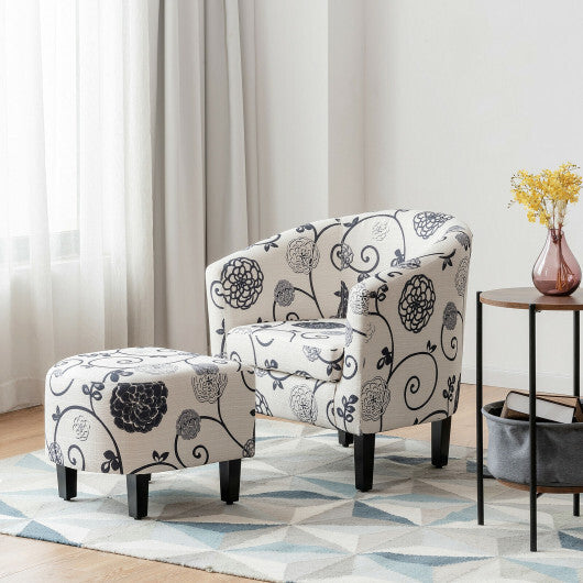 Modern Accent Tub Chair and Ottoman Set with Fabric Upholstered-Beige