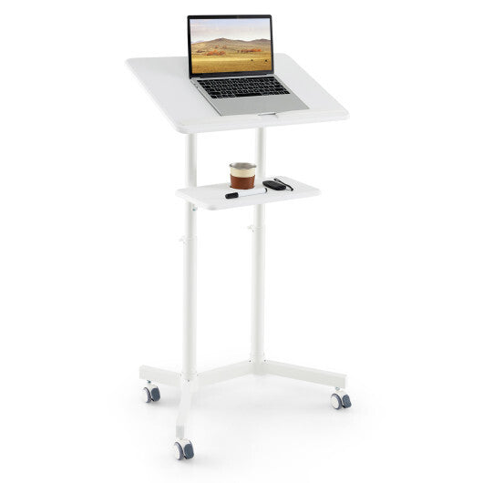 Mobile Lectern Podium Height-adjustable Rolling Laptop Cart with Tilting Top Storage Tray-Black