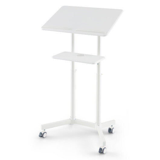 Mobile Lectern Podium Height-adjustable Rolling Laptop Cart with Tilting Top Storage Tray-Black