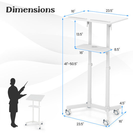 Mobile Lectern Podium Height-adjustable Rolling Laptop Cart with Tilting Top Storage Tray-Black