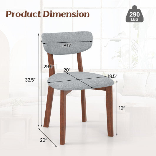Dining Chairs Set of 2 Upholstered Mid-Back Chairs with Solid Rubber Wood Frame-Beige